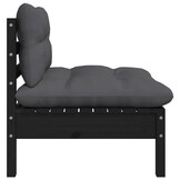 vidaXL 3-delige Loungeset met kussens massief grenenhout zwart