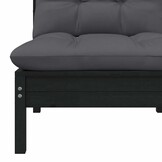 vidaXL 3-delige Loungeset met kussens massief grenenhout zwart