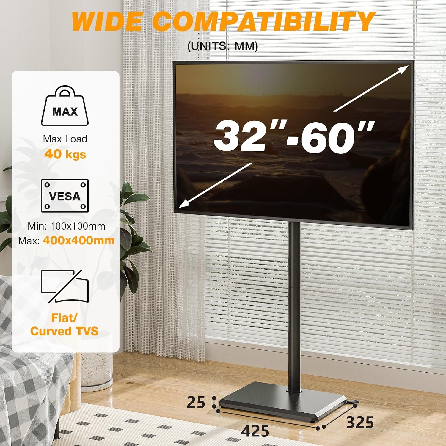 TVON TV-standaard TV-vloerstandaard voor televisies van 32-55 inch TV-standaard in hoogte verstelbaar draaibaar Max