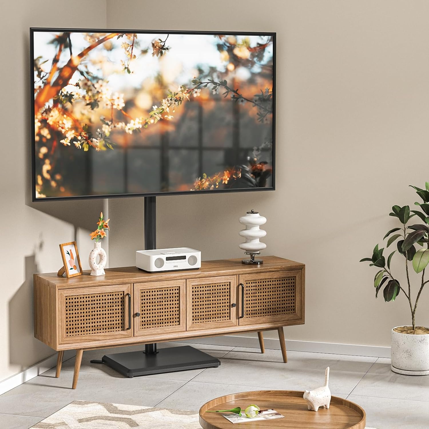 TVON TV-standaard TV-vloerstandaard voor televisies van 32-55 inch TV-standaard in hoogte verstelbaar draaibaar Max