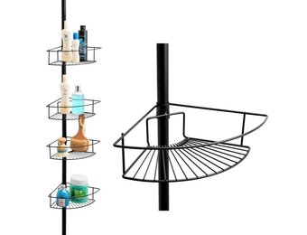 Telescopisch Douche Rek Zwart - 4 Manden - Geen Boren - 34% Korting