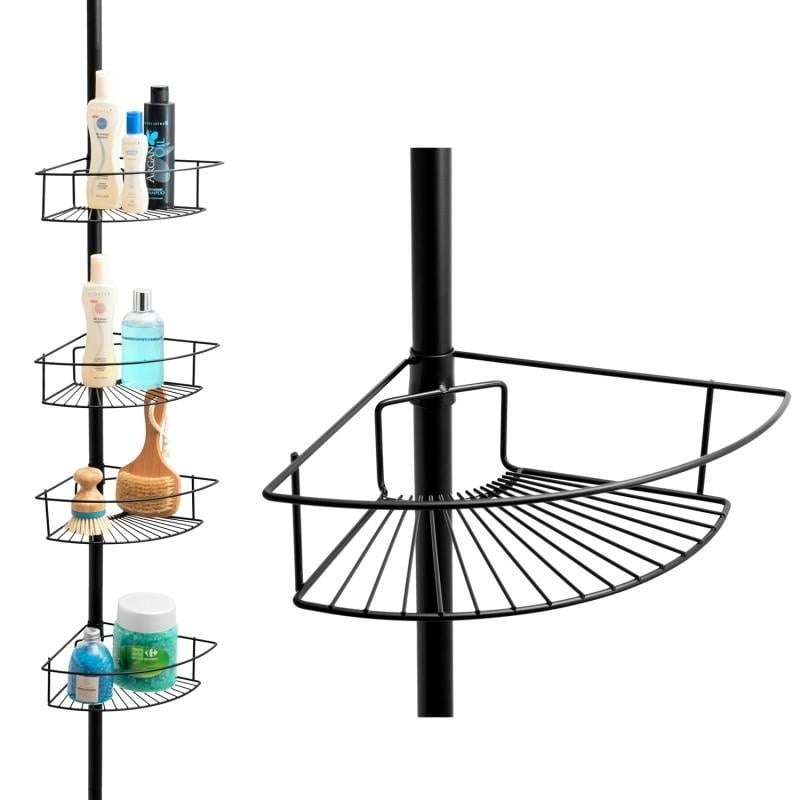 Telescopisch Douche Rek Zwart - 4 Manden - Geen Boren - 34% Korting