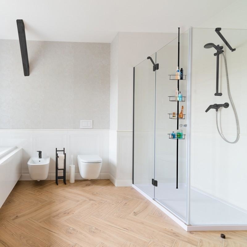 Telescopisch Douche Rek Zwart - 4 Manden - Geen Boren - 34% Korting