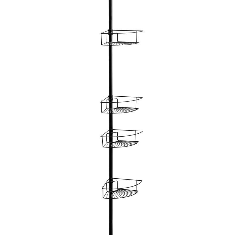 Telescopisch Douche Rek Zwart - 4 Manden - Geen Boren - 34% Korting