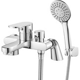 Badkranen met doucheopzetstuk Bad Mixer Kranen met Douchekop Moderne Eengreeps Bad Douche Mengkraan Badrandcombinaties Bad Kranen Set Chrome Messing, 3 Mode Handdouche, 1,5 m Doucheslang