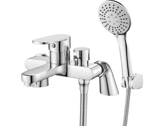 Badkranen met doucheopzetstuk Bad Mixer Kranen met Douchekop Moderne Eengreeps Bad Douche Mengkraan Badrandcombinaties Bad Kranen Set Chrome Messing, 3 Mode Handdouche, 1,5 m Doucheslang