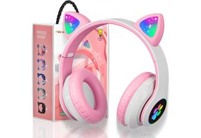 Koptelefoon Kinderen Kattenoor LED Roze 32% Korting