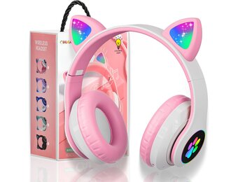 OHAANYY Kattenoor Bluetooth Koptelefoon Kinderen LED Licht