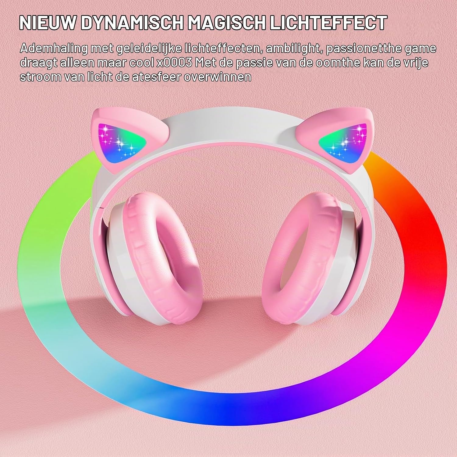 OHAANYY Kattenoor Bluetooth Koptelefoon Kinderen LED Licht