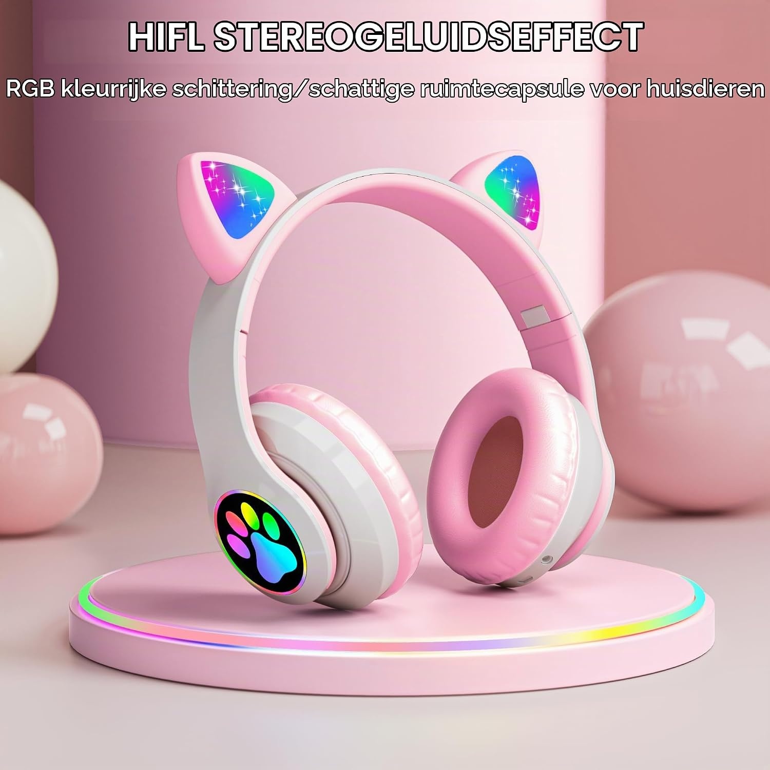 OHAANYY Kattenoor Bluetooth Koptelefoon Kinderen LED Licht