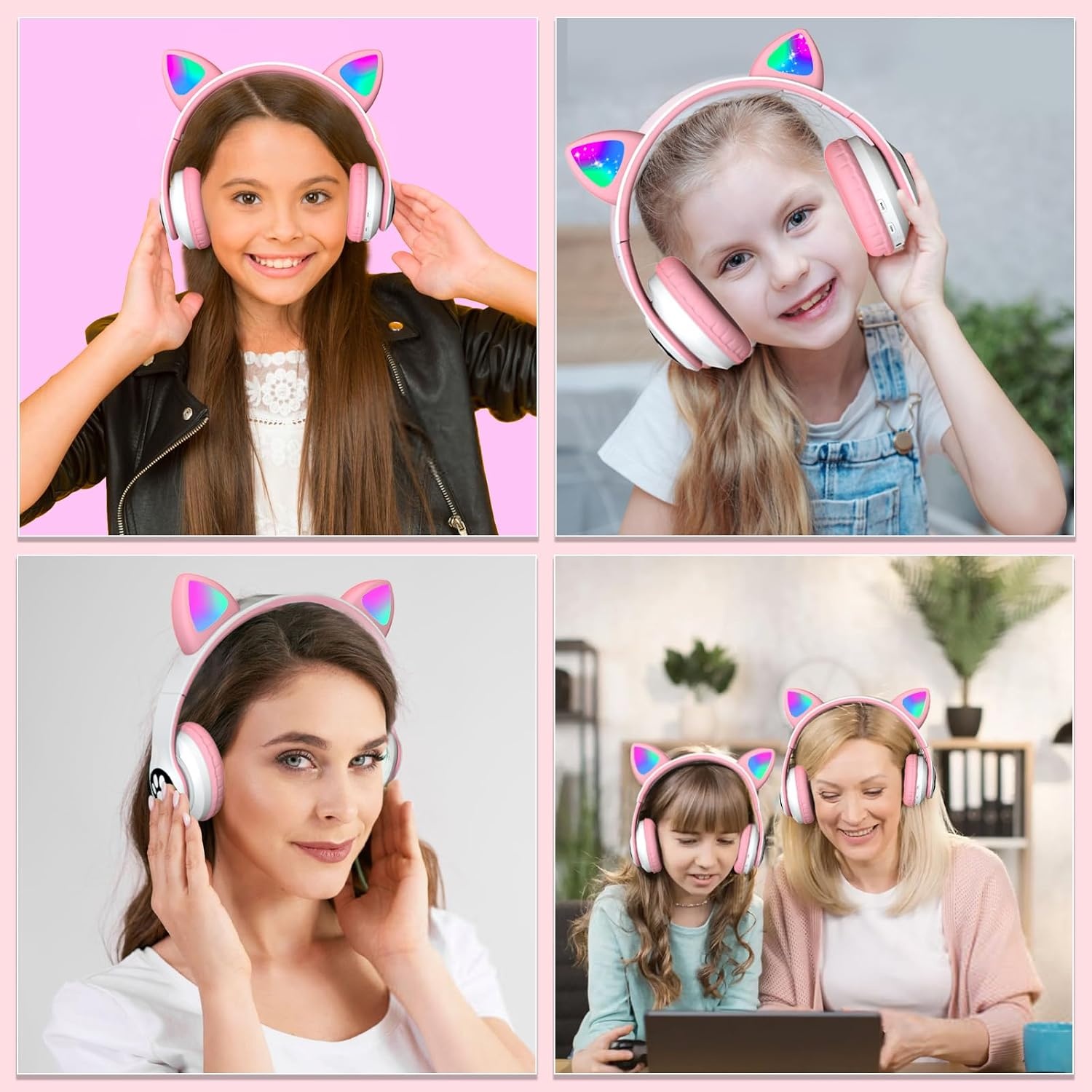 OHAANYY Kattenoor Bluetooth Koptelefoon Kinderen LED Licht