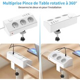 Tafelstekkerdoos met 3 Franse stopcontacten, 4 USB-poorten (incl. USB-C PD 20 W) desktopstekkerdoos 4000 W PASSUS stekkerdoos met schakelaar voor kantoor/huis, kabel 2 m tafelstopcontact