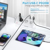 Tafelstekkerdoos met 3 Franse stopcontacten, 4 USB-poorten (incl. USB-C PD 20 W) desktopstekkerdoos 4000 W PASSUS stekkerdoos met schakelaar voor kantoor/huis, kabel 2 m tafelstopcontact