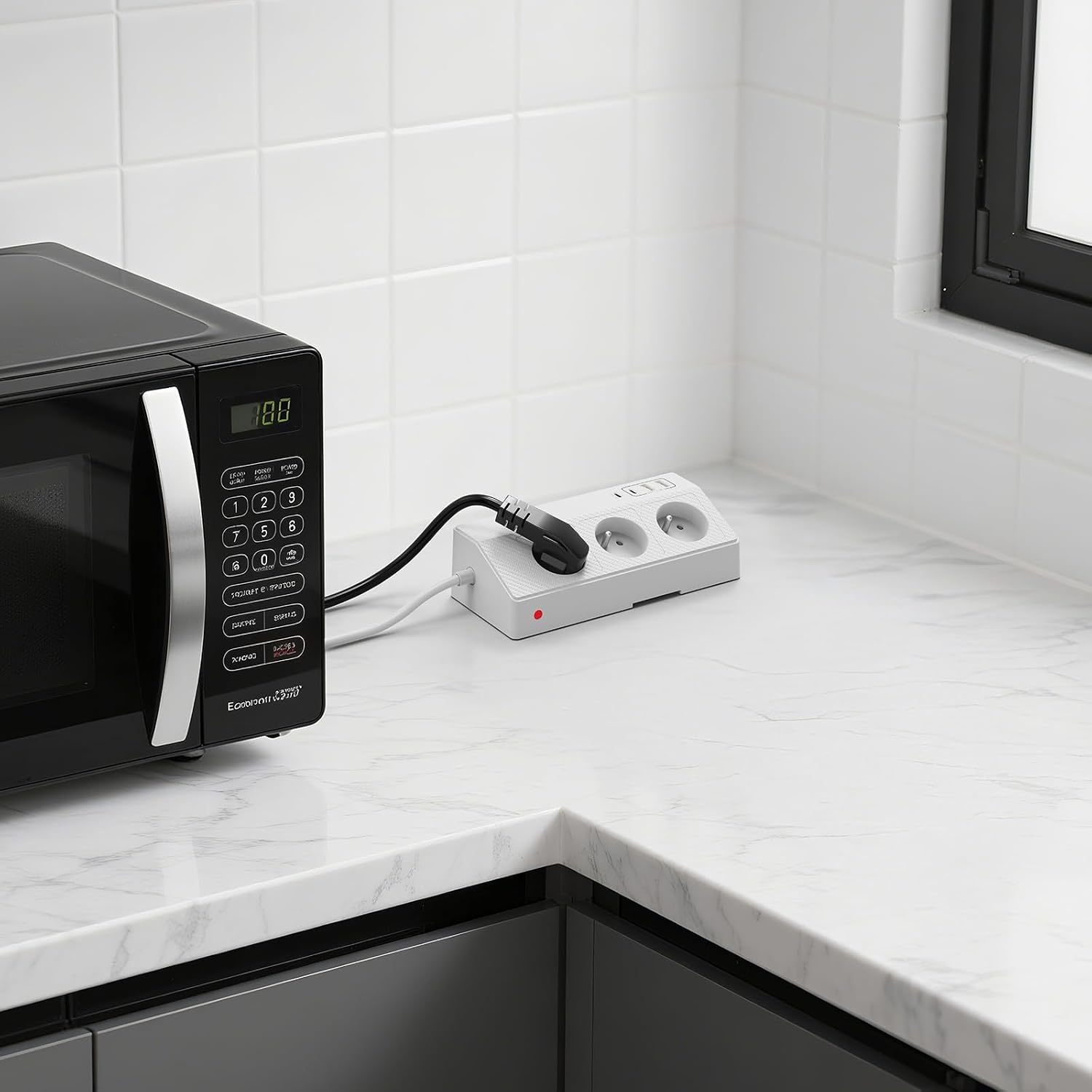 Tafelstekkerdoos met 3 Franse stopcontacten, 4 USB-poorten (incl. USB-C PD 20 W) desktopstekkerdoos 4000 W PASSUS stekkerdoos met schakelaar voor kantoor/huis, kabel 2 m tafelstopcontact