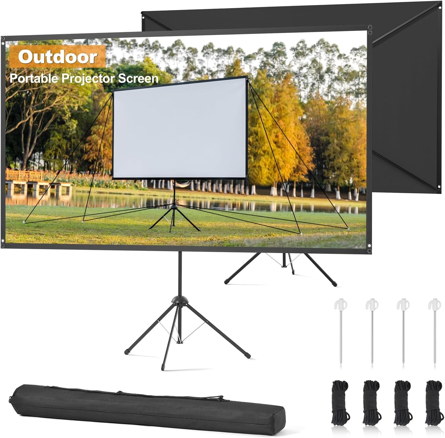 Outdoor Projectionscherm met Statief, 80 Inch (16:9), Windbestendig Ontwerp voor Draagbaar Projectiescherm, met Touwen en Grondpennen, Hoge Opbrengst, 4K Beeld voor Thuisbioscoop en Kamperen. - Maat 80 Inch (16:9)