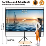 Outdoor Projectionscherm met Statief, 80 Inch (16:9), Windbestendig Ontwerp voor Draagbaar Projectiescherm, met Touwen en Grondpennen, Hoge Opbrengst, 4K Beeld voor Thuisbioscoop en Kamperen. - Maat 80 Inch (16:9)