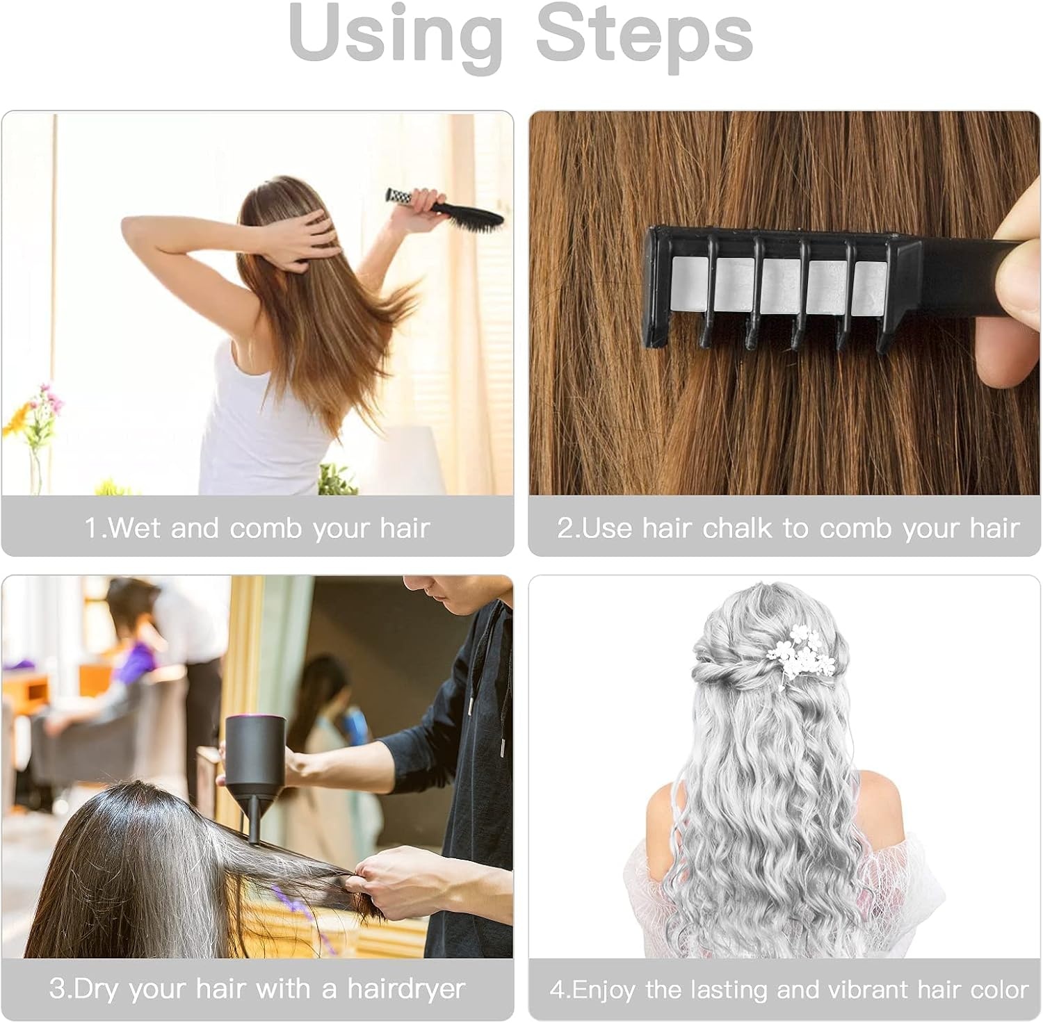 Haarkrijt voor kinderen, meisjesgeschenken, MSDADA tijdelijke felle haarkleurverf voor kinderen, cadeaus voor meisjes, leeftijd 6, 7, 8, 9, 10-12+, kleur haarspray voor kerstcadeaus, kousvullers voor kinderen, nieuwjaar (wit)