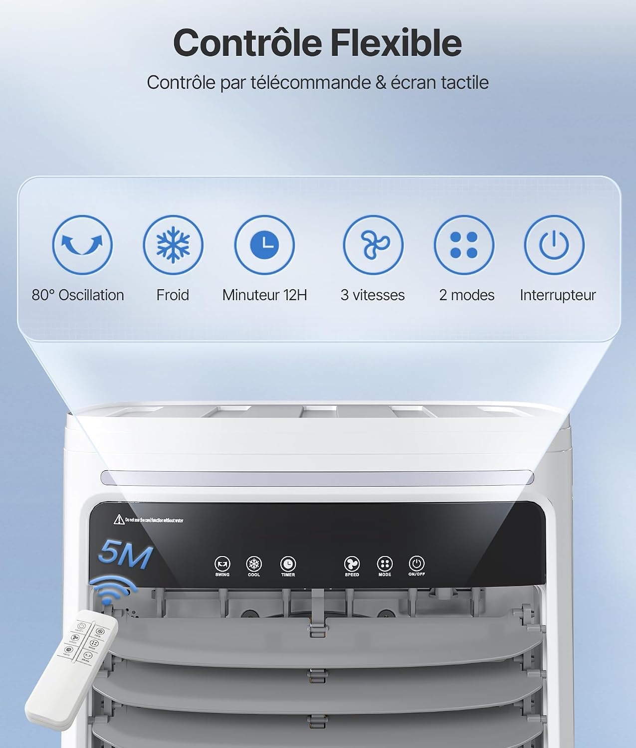 Draagbare luchtkoeler, 25 l, met water, airconditioning zonder afvoerslang, oscillatie 80°, afstandsbediening, timer 12 uur, voor thuis en op kantoor, wit