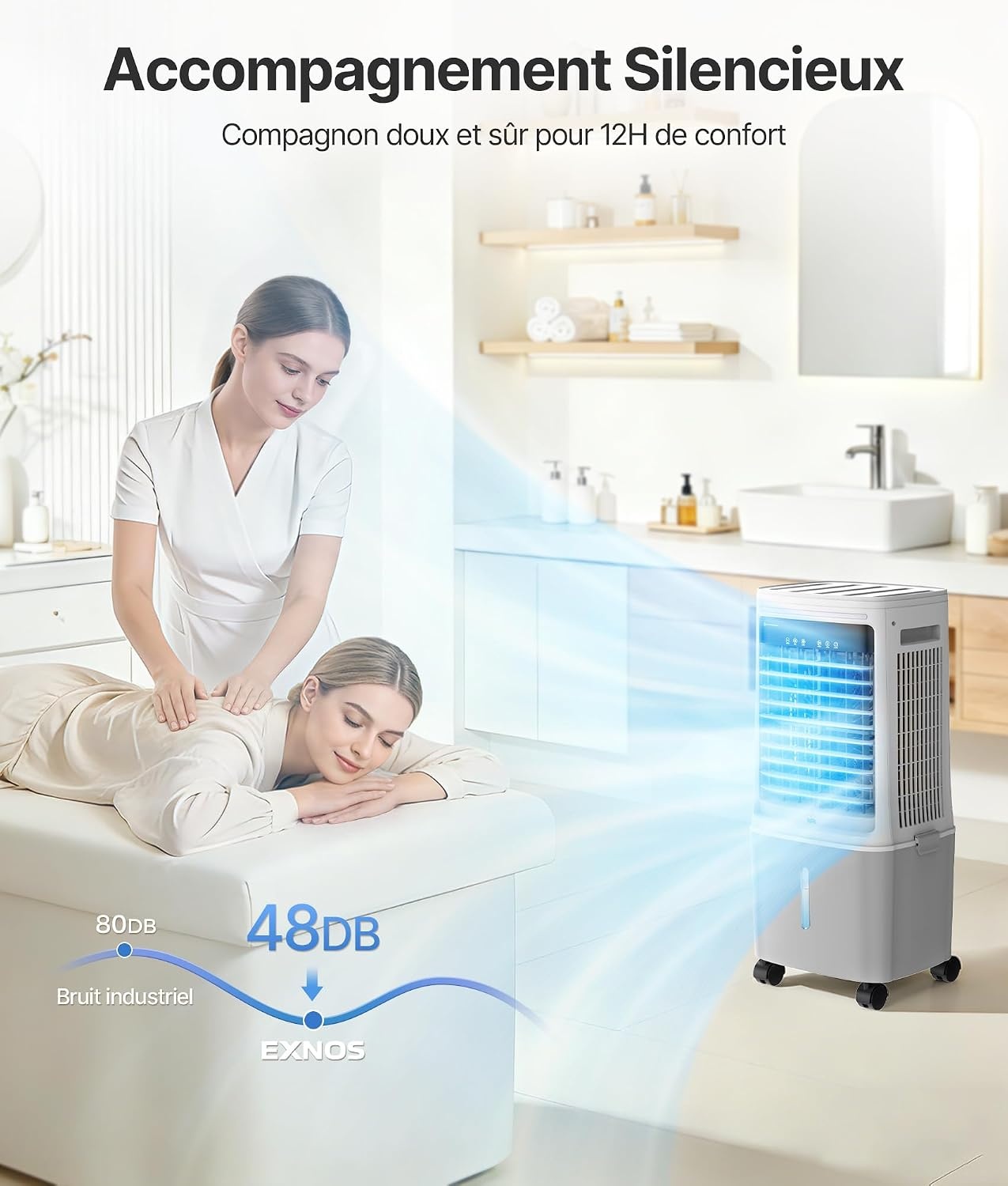 Draagbare luchtkoeler, 25 l, met water, airconditioning zonder afvoerslang, oscillatie 80°, afstandsbediening, timer 12 uur, voor thuis en op kantoor, wit