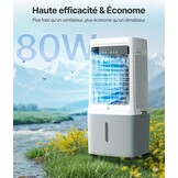 Draagbare luchtkoeler, 25 l, met water, airconditioning zonder afvoerslang, oscillatie 80°, afstandsbediening, timer 12 uur, voor thuis en op kantoor, wit