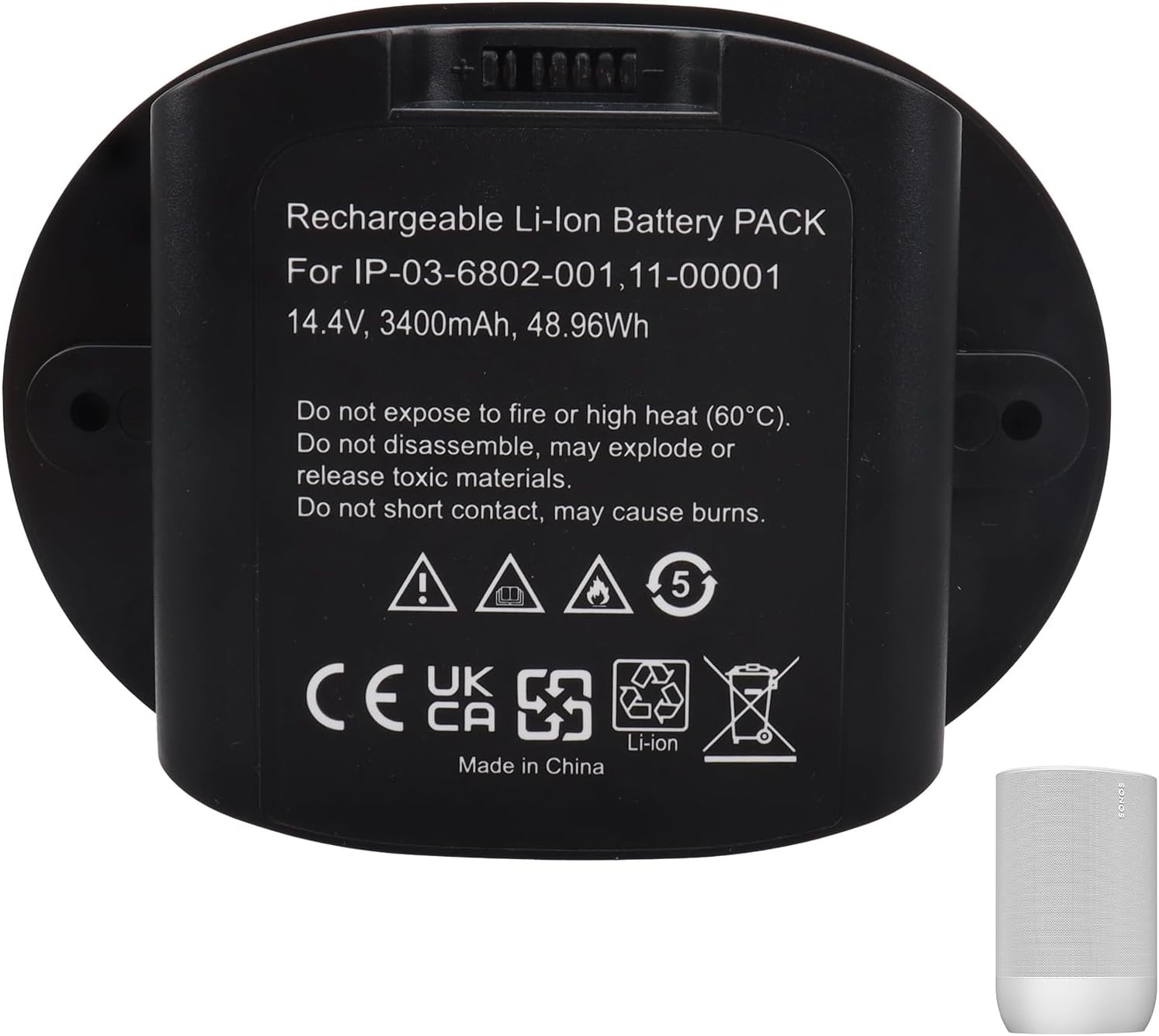 14,4V 3400mAh 48,96Wh Vervangende Li-Ion Batterij Compatibel met Sonos Move, MOVE1US1 Luidspreker 111-00001, IP-03-6802-001
