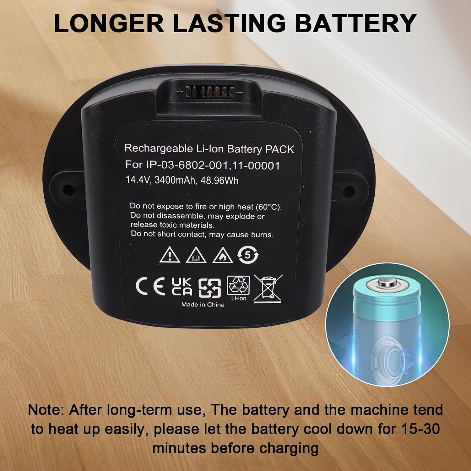 14,4V 3400mAh 48,96Wh Vervangende Li-Ion Batterij Compatibel met Sonos Move, MOVE1US1 Luidspreker 111-00001, IP-03-6802-001