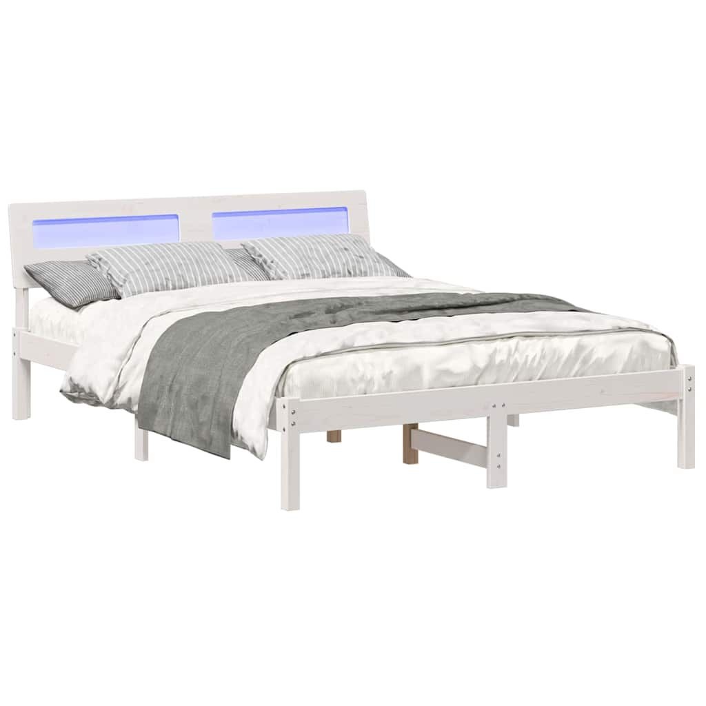 vidaXL Bedframe met hoofdeinde Wit 140 x 190 cm Massief grenenhout