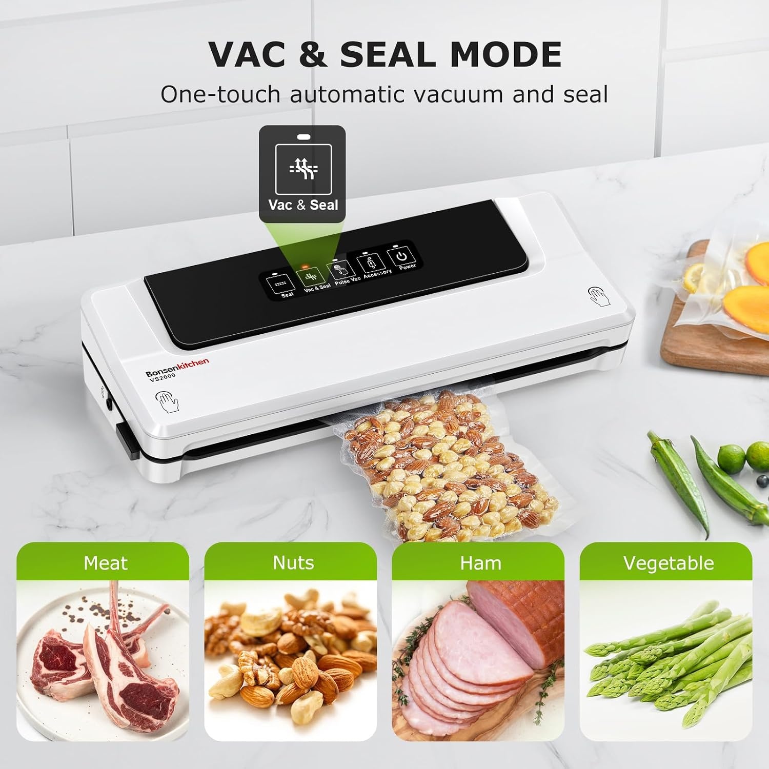 Bonsenkitchen Vacuümmachine, 4 bedrijfsmodi, VS2000