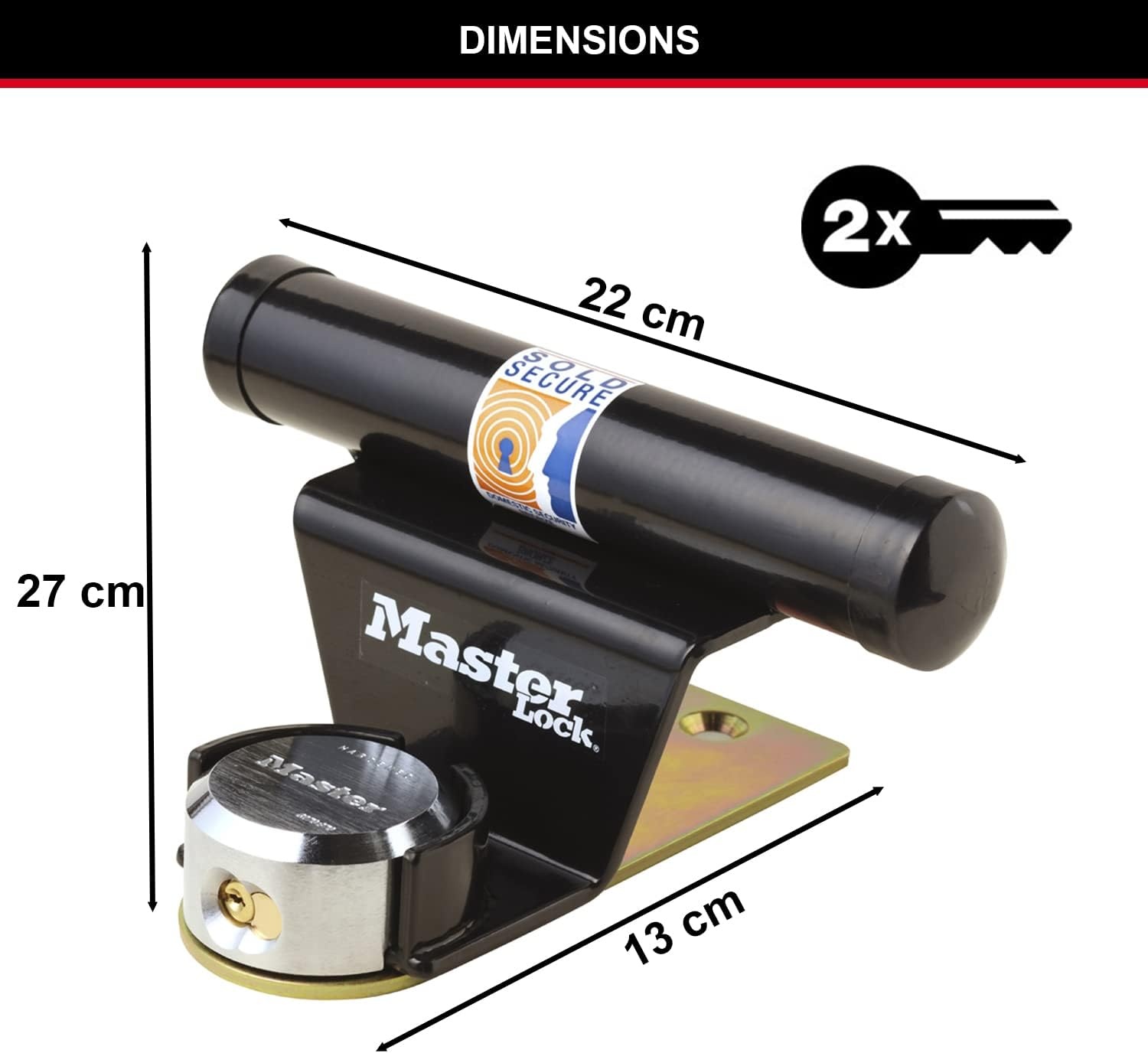 Master Lock Heavy Duty-slot voor garagedeur [Gecertificeerd Sold Secure + Secured by Design] [Universele pasvorm] [Sleutelslot] 1488EURDAT - Beveilig alle soorten garagedeuren met de Garagebeschermer