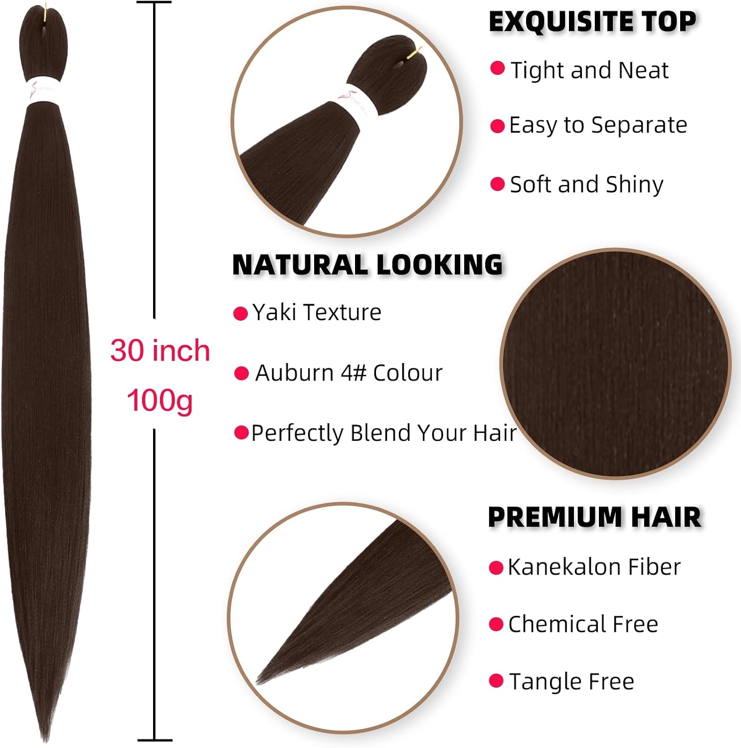 Vlechthaar Voorgerekt Kanekalon Synthetisch Haar 76 cm Kleur 4# Chocoladebruin 6 Pakken Jeukvrij Yaki Textuur Warmwater Instelling