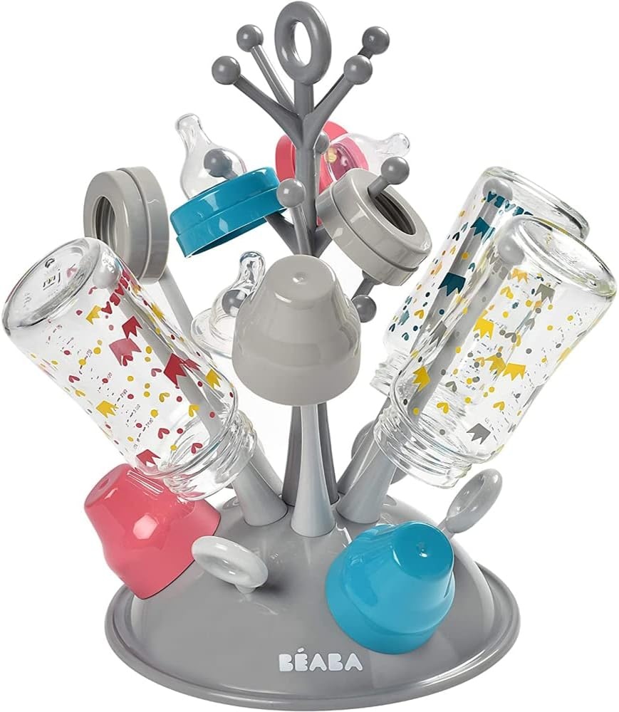 BÉABA, Flessenafdruipboom, grote capaciteit, 6 flessen en accessoires, afneembare wateropvangbak, praktisch, slim design, grijs