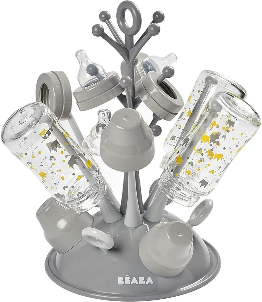 BÉABA, Flessenafdruipboom, grote capaciteit, 6 flessen en accessoires, afneembare wateropvangbak, praktisch, slim design, grijs