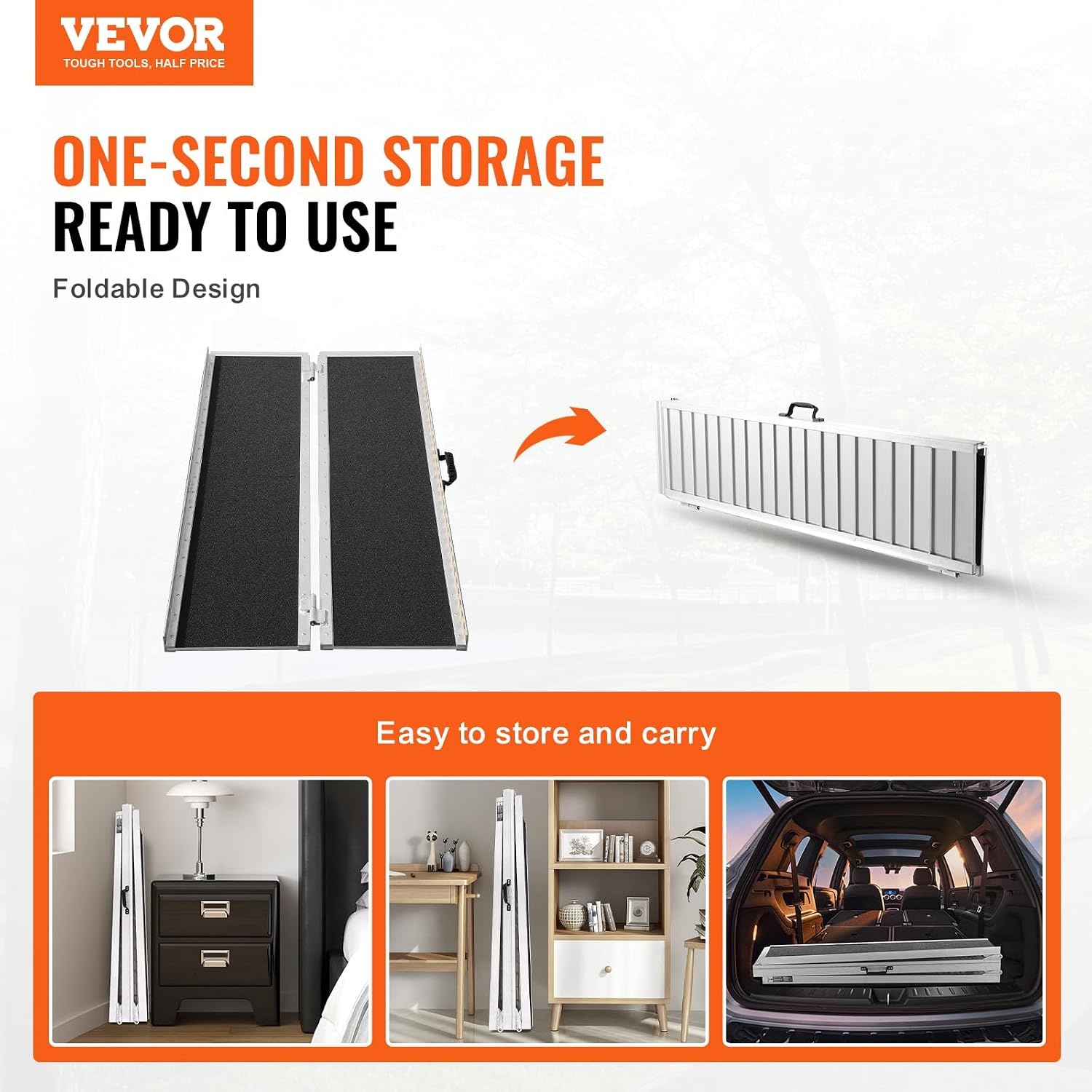 VEVOR Portable Wheelchair Ramp, 183 cm, 363 kg Capacity, Anti-Slip Aluminum Folding Triple Ramp, Folding Mobility Scooter, Ramp Wheelchair, Ramp for Steps, Stairs,
