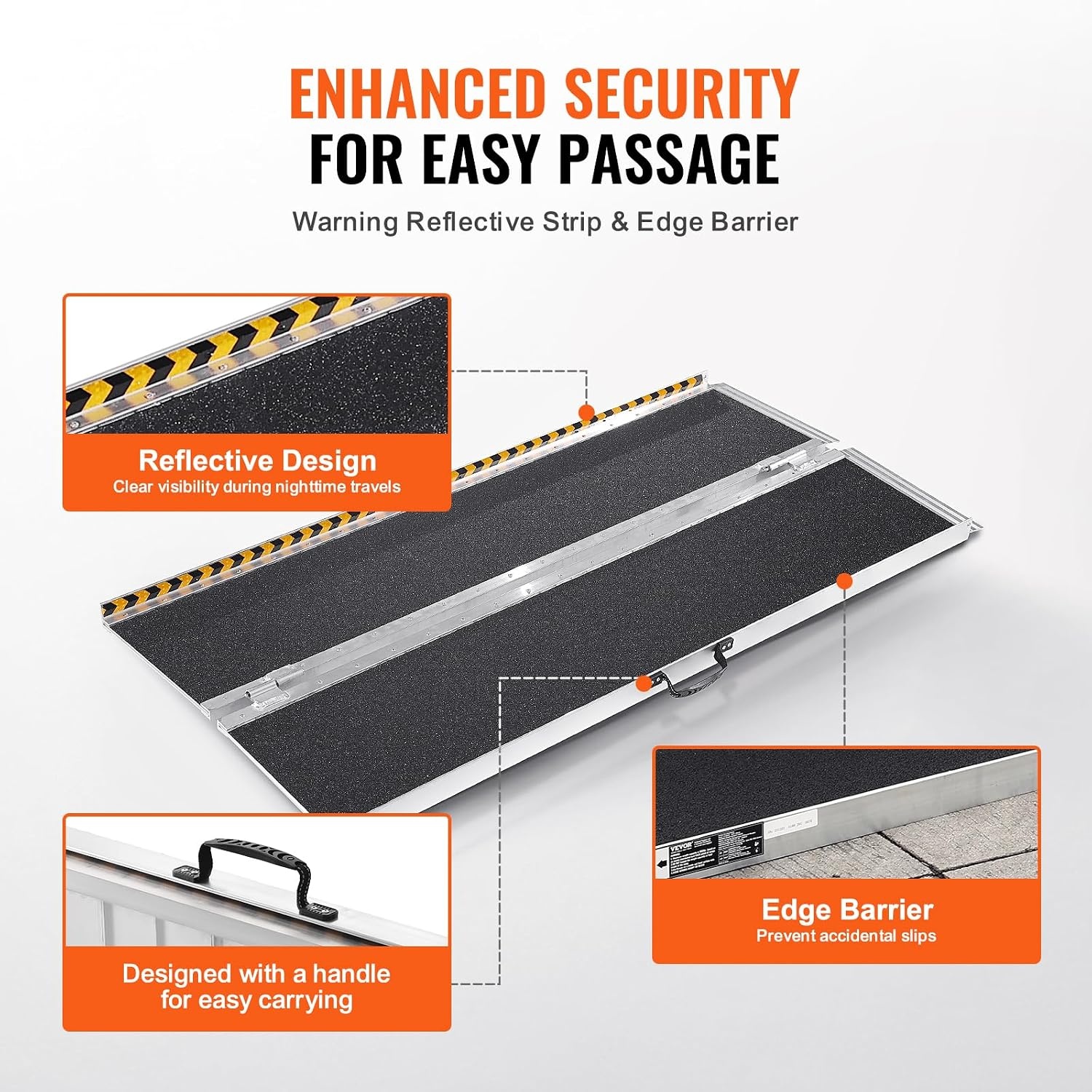 VEVOR Portable Wheelchair Ramp, 183 cm, 363 kg Capacity, Anti-Slip Aluminum Folding Triple Ramp, Folding Mobility Scooter, Ramp Wheelchair, Ramp for Steps, Stairs,