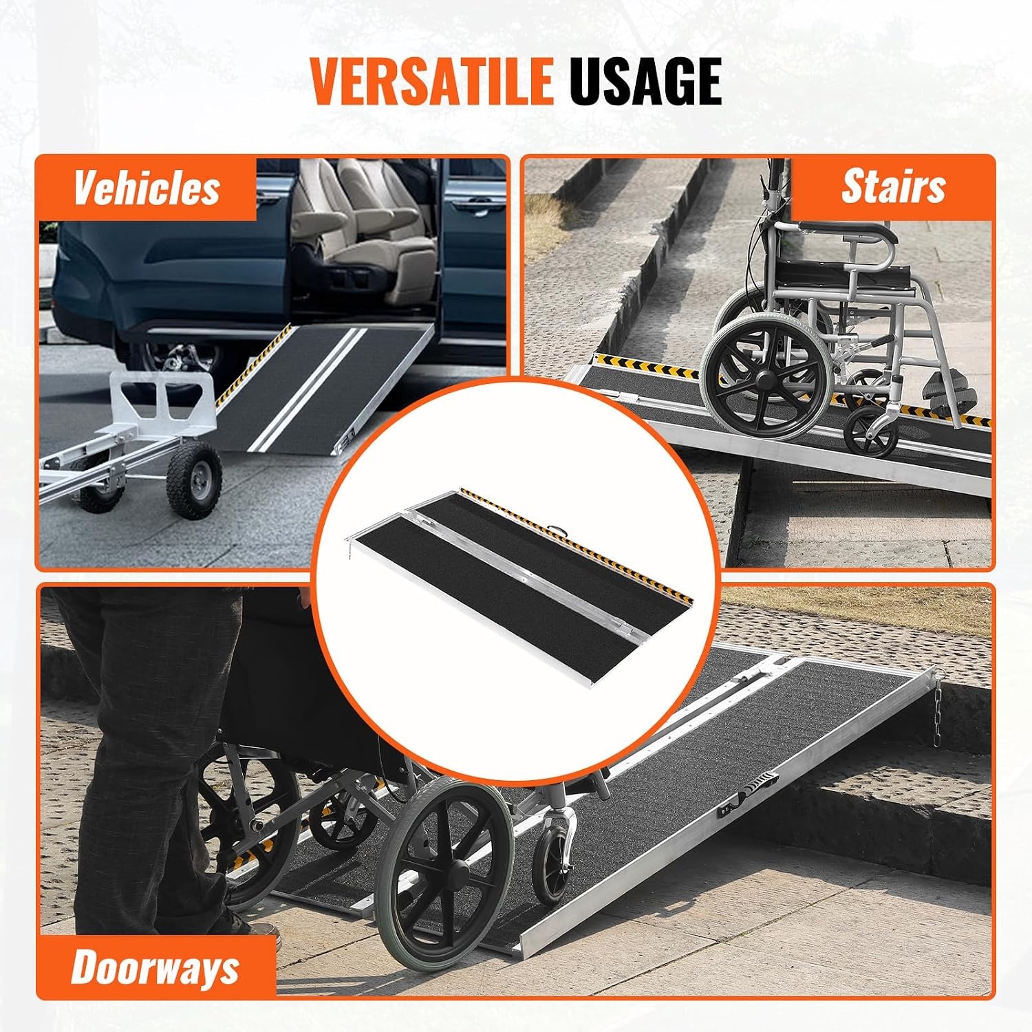 VEVOR Portable Wheelchair Ramp, 183 cm, 363 kg Capacity, Anti-Slip Aluminum Folding Triple Ramp, Folding Mobility Scooter, Ramp Wheelchair, Ramp for Steps, Stairs,