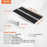 VEVOR Portable Wheelchair Ramp, 183 cm, 363 kg Capacity, Anti-Slip Aluminum Folding Triple Ramp, Folding Mobility Scooter, Ramp Wheelchair, Ramp for Steps, Stairs,
