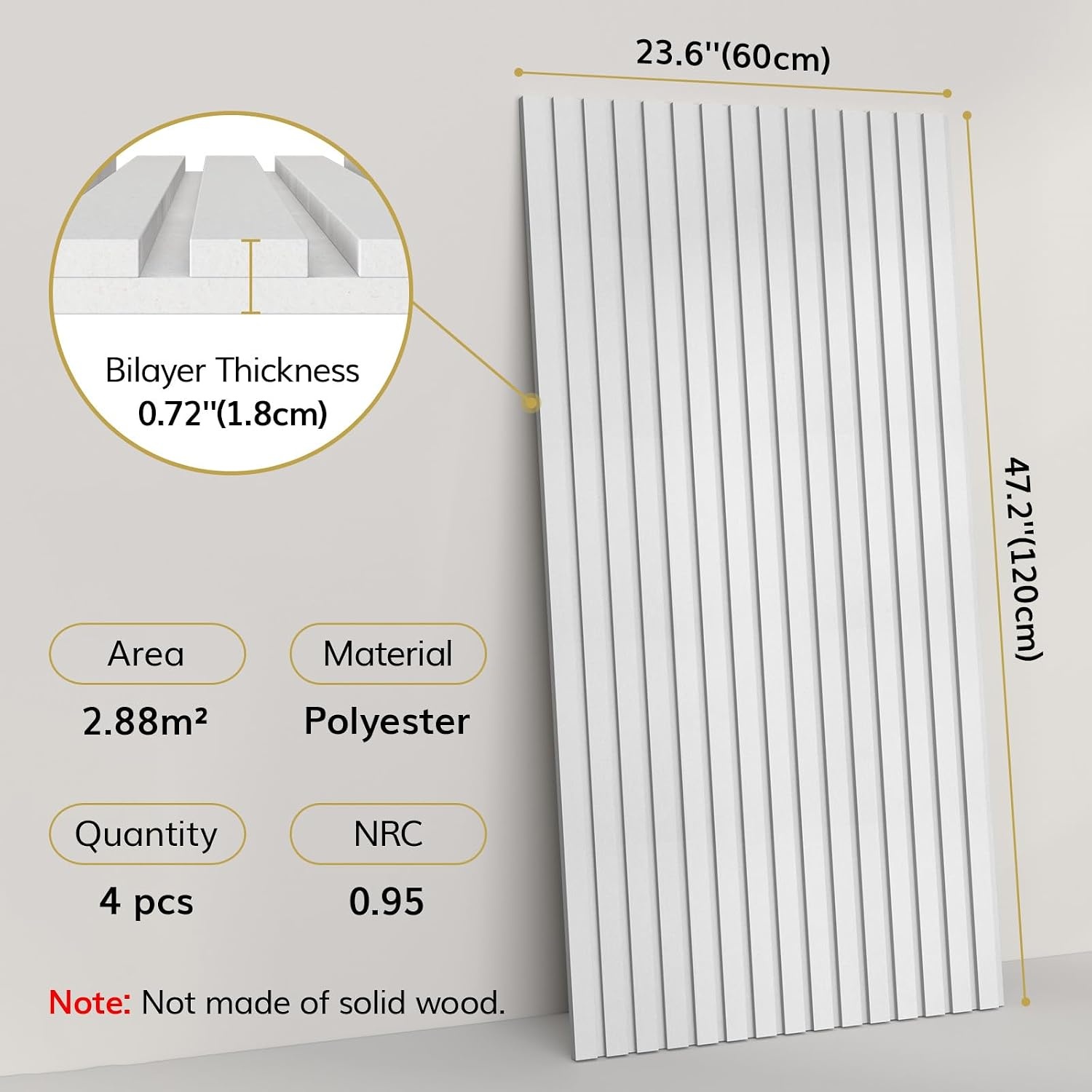 TONOR Akoestische Panelen - 4 stuks - 120 x 60 cm - 1,8 cm dik - Wit met streeppatroon
