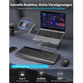 Wireless Keyboard and Mouse Combo, Full-Size Ergonomic Keyboard with Wrist Rest, Phone Holder, Sleep Mode, Silent 2.4GHz Cordless Set for Computer, Laptop, PC, Mac, Windows (Black) (Deep Black)