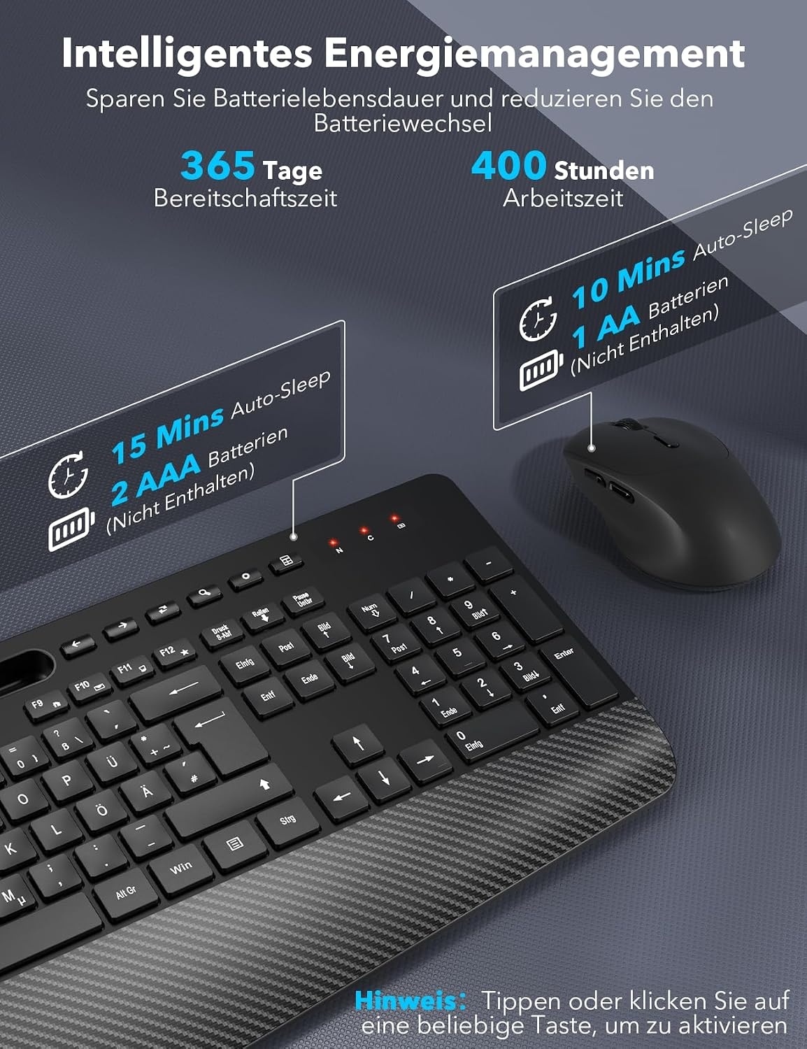 Wireless Keyboard and Mouse Combo, Full-Size Ergonomic Keyboard with Wrist Rest, Phone Holder, Sleep Mode, Silent 2.4GHz Cordless Set for Computer, Laptop, PC, Mac, Windows (Black) (Deep Black)