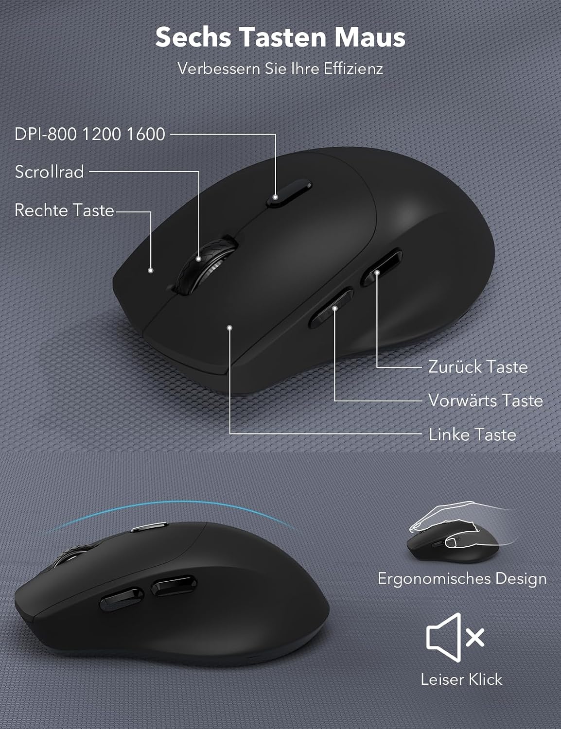 Wireless Keyboard and Mouse Combo, Full-Size Ergonomic Keyboard with Wrist Rest, Phone Holder, Sleep Mode, Silent 2.4GHz Cordless Set for Computer, Laptop, PC, Mac, Windows (Black) (Deep Black)