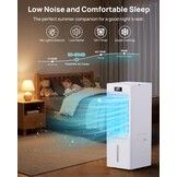 Mobiele airconditioner, 4-in-1, luchtkoeler met 3 snelheden, 4 modi, timer 1-12 uur, tank 6 l, 4 ijsblokjes, afstandsbediening inbegrepen, voor slaapkamer, woonkamer, kantoor en huis
