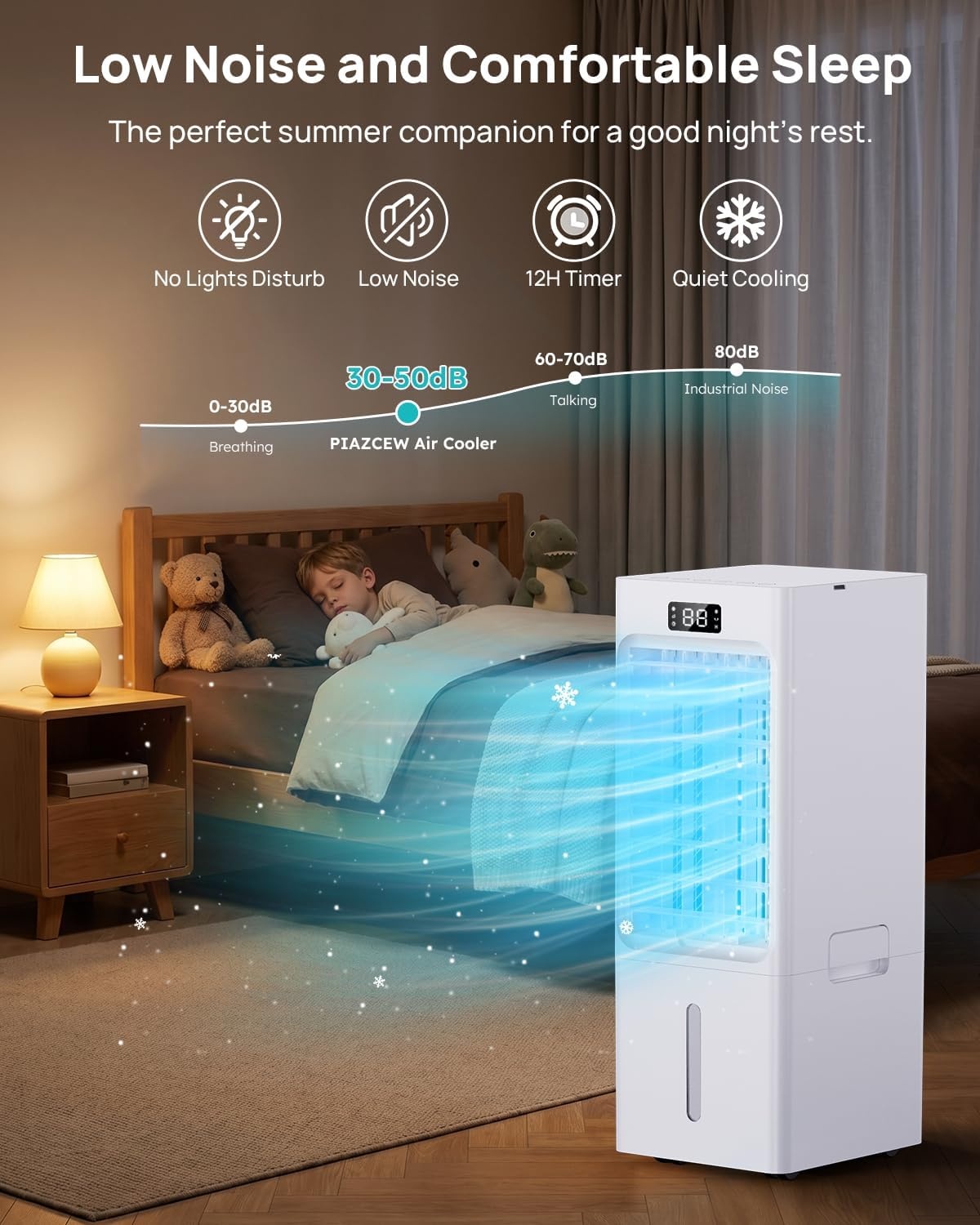 Mobiele airconditioner, 4-in-1, luchtkoeler met 3 snelheden, 4 modi, timer 1-12 uur, tank 6 l, 4 ijsblokjes, afstandsbediening inbegrepen, voor slaapkamer, woonkamer, kantoor en huis