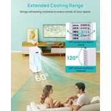 Mobiele airconditioner, 4-in-1, luchtkoeler met 3 snelheden, 4 modi, timer 1-12 uur, tank 6 l, 4 ijsblokjes, afstandsbediening inbegrepen, voor slaapkamer, woonkamer, kantoor en huis