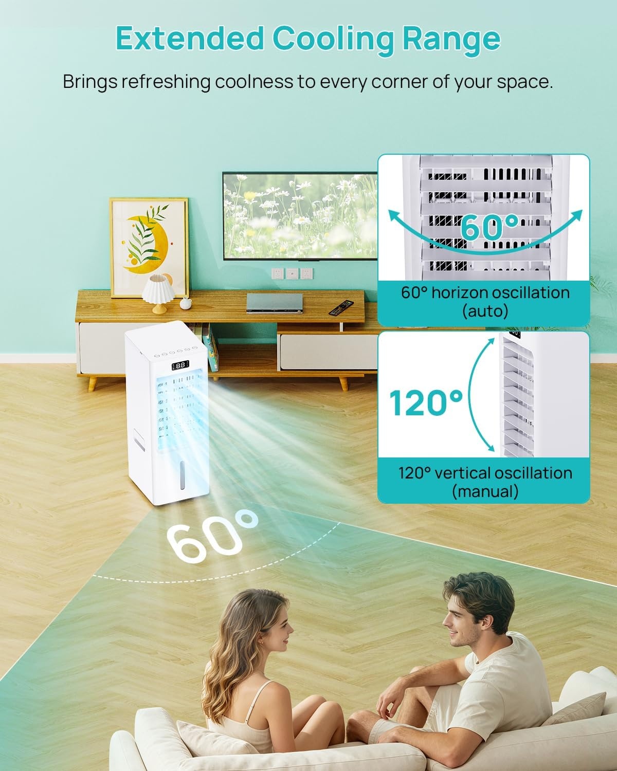 Mobiele airconditioner, 4-in-1, luchtkoeler met 3 snelheden, 4 modi, timer 1-12 uur, tank 6 l, 4 ijsblokjes, afstandsbediening inbegrepen, voor slaapkamer, woonkamer, kantoor en huis