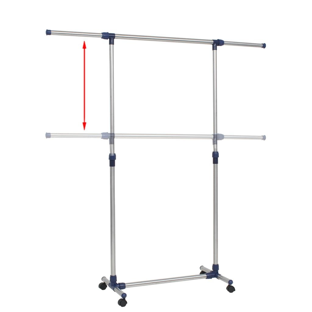vidaXL Kledingrek verstelbaar 165x44x150 cm roestvrij staal zilver