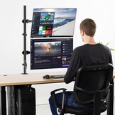 Suptek Dubbele monitorstandaard - 80 cm paal hoge monitorarm bureaubevestiging voor 13-32 inch schermen, maximale belasting 10 kg per arm MD6821DB