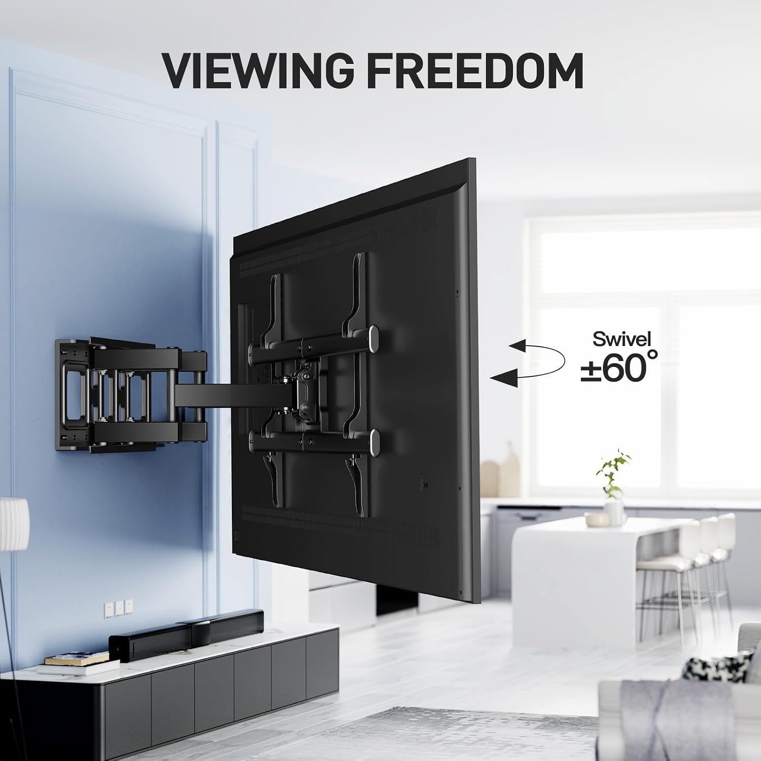 PERLESMITH TV Beugel, Voor 37-85 Inch TVs tot 60 kg, Draaibaar Kantel en Uitschuifbare TV Muurbeugel 55 65 Inch, max. VESA 600x400 mm PSPILFK1