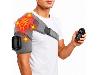 Schoudermassageapparaat, 3-in-1 massageapparaat met magnetische bediening, schouderbandage met 5 warmtestanden en vibratie, 5000 mAh accu, 6600 rpm motor, schoudermassageapparaat voor thuis en op