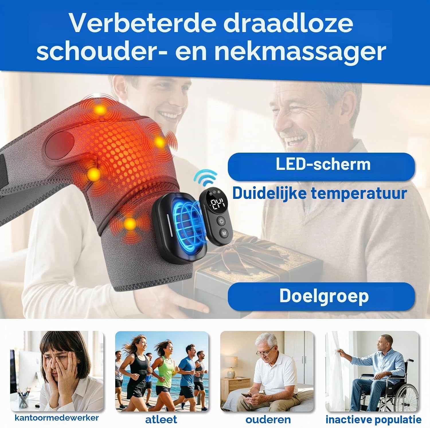 Schoudermassageapparaat, 3-in-1 massageapparaat met magnetische bediening, schouderbandage met 5 warmtestanden en vibratie, 5000 mAh accu, 6600 rpm motor, schoudermassageapparaat voor thuis en op