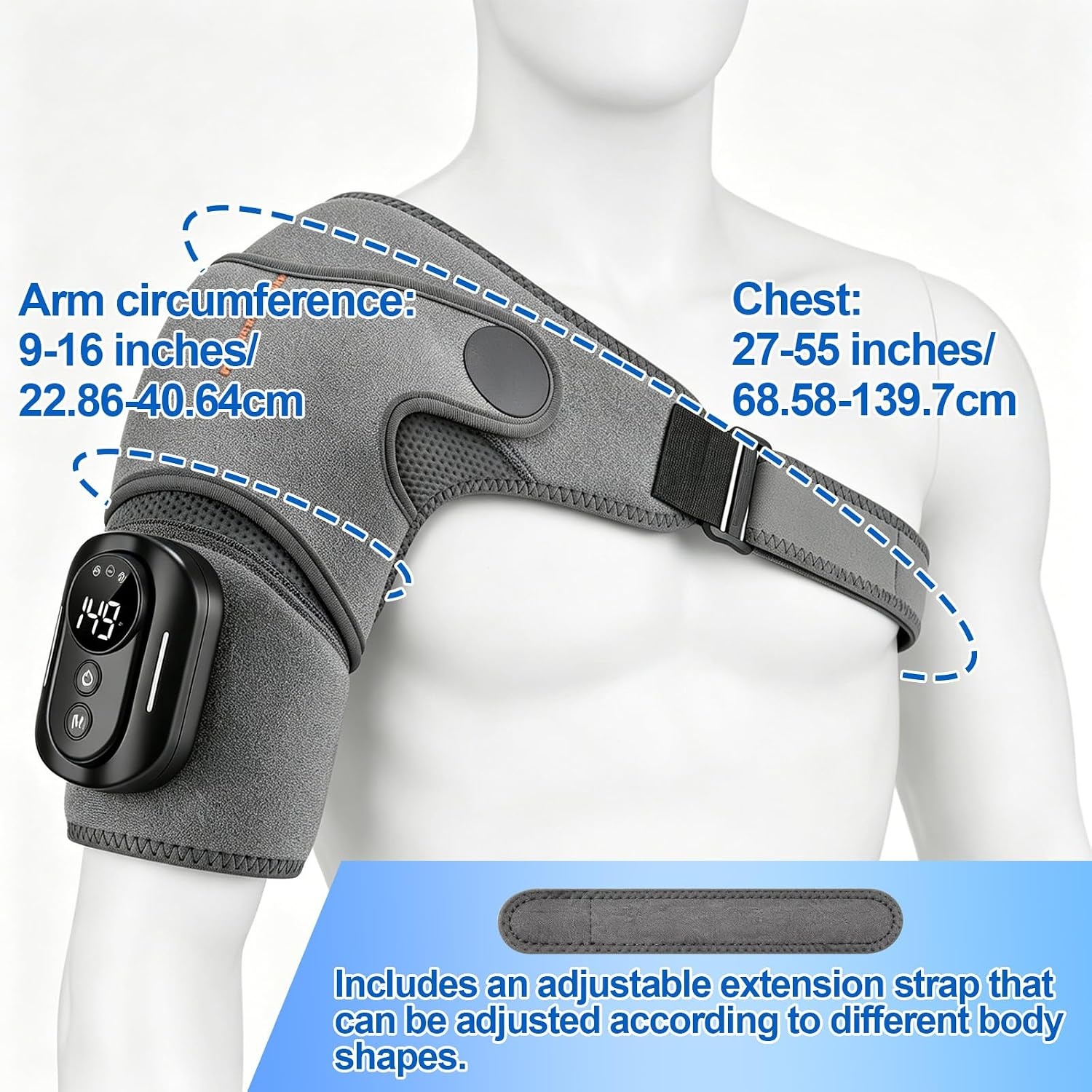 Schoudermassageapparaat, 3-in-1 massageapparaat met magnetische bediening, schouderbandage met 5 warmtestanden en vibratie, 5000 mAh accu, 6600 rpm motor, schoudermassageapparaat voor thuis en op